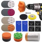 VIBRATITE Car Headlight Restoration Kit, 3 Inch Car Polishing Sanding Kit with 1/4 Inch Shank Backing Pad, Drill Buffing Sponge Pads, Soft Interface Pad, Headlight Lens Cleaner and Restorer, 37PCS