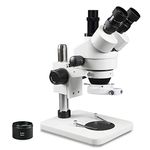 Parco Scientific PA-1FX-IFR09W Trinocular Zoom Stereo Microscope | 10x Widefield Eyepiece | 0.7X—4.5X Zoom Range, 3.5X—45x Magnification Range, 0.5X Barlow Lens | Pillar Stand | 144-LED Ring Light