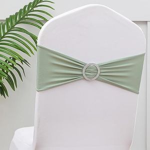 Gankar 50pcs Sage Green Chair Sashes for Wedding Ceremony, Elastic Chair Bands Bows for Party Banquet Theme Hotel Restaurant Event Decorations, 50 Pieces, Sage Green