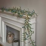LITBLOOM Lighted Olive Garland Battery Operated with Timer 96 Fairy Lights 6FT, Artificial Greenery Twig Vine Lights for Spring Christmas Fireplace Mantle Decoration