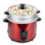 SOLARA Automatic Rice Cooker, Automatic Electric Cooker with Food Steamer, Electric Rice Cooker and Grain Cooker, 400 Watts, RiceCooker 1 litre with Steam & Rinse Basket, Red