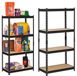 STAR WORK Adjustable Industrial Engineered Wood Storage Shelving Unit Boltless Rivet Rack ( Set of 4 , 54" H x 24" L x 12" D , Beige and Black)