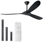72 Inch Solid Wood Ceiling Fans without Lights, Remote APP Control 3 Propeller Blades Indoor Outdoor Ceiling Fan, Large Airflow Noiseless DC Motor Wooden Ceiling Fan for Patio Living Rooms Farmhouse
