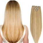 16" to 26" Full Head Clip in Remy Human Hair Extensions - 8-piece - Grade AAA-Multi colors (16", 27/613 Strawberry Blonde/Bleach Blonde Mix)