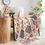 CASAAGUSTO Boho Throw with Tassel - Colorful Decorative, Printed Flannel Bohemian Blanket for Chair, Bed, Sofa, Couch(50 * 60, Colorful)