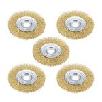 sourcing map 4-Inch Wire Wheel Brush Bench Brass Plated Crimped Steel with 5/8-Inch Arbor Hole 5 Pcs