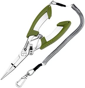 Booms Fishing H01 Small Fishing Pliers Scissors Braid Cutters Lightweight Stainless Steel Fishing Tools Split Ring Pliers Hook Remover, Green