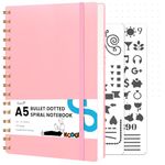 Koogel A5 Dotted Notebook, Bullet Dot Grid Notepad, Wirebound Spiral Notebooks, 300 Pages/150 Sheets, Paper PVC Waterproof Hardcover Thick Paper for Women Men Work Office School 20.5 x 15cm (Pink)