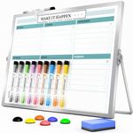 Marsrock Dry Erase White Board with Stand,Double-Sided Weekly Whiteboard 12"x16",10 Markers,6 Magnets,1 Eraser,Portable Desktop Whiteboard for Planning,Weekly Schedule Board for School for Office