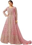 Delisa Indian/Pakistani Bollywood Party Wear Long Anarkali Gown for Womens LT New (Light Pink, X-SMALL-36)