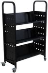 Library Book Cart, 3-Layer V-Shaped Single Sided Book Cart with 4 Wheels, 200LBS Load Capacity Rolling Library Cart for Library, Bookstore, Classroom, Office, Black