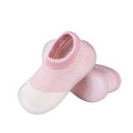 Pluatyep Baby Toddler Sock Shoes Non-Skid Slipper with Rubber Soft Sole Breathable Cotton Walking Shoes for Infant Girls Boys, Pinkwhite, 12-18 Months Toddler