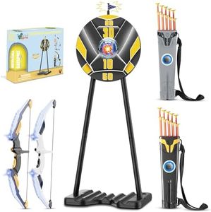 2 Pack Bow and Arrow for Kids, LED Light Up Archery Set with 20 Suction Cup Arrows, 1 Standing Target with Flag Score, Indoor Outdoor Play Sport Toys Gifts for Kids, Boys & Girls Ages 3-12