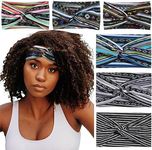 Achiou Boho Headbands for Women, Twist Knotted Head Bands for Women's Curly Hair Non Slip, Wide Turban Cloth Hairbands, Elastic Hair Accessories for Girls Yoga 6 Pack Two Size