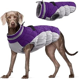 FUAMEY Dog Coat - Warm Winter Jacket with Padded Fleece, Reflective, Waterproof & Windproof, Built-in Harness, Purple, XXX-Large