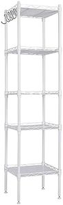T-LoVendo Estantería Baño, 5 Baldas, Estantería Metal, para Baño, Cocina, Salón, 5 Hojas de PP, con Ganchos Desmontables, 30 x 30 x 123,5 cm, Carga Total de 100 kg