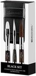 ESCODA Set 3 Watercolor Brushes - Black Travel Set N.16,1/4",12 Round Pointed Dagger Bright Synthetic Hair Versatil Perla Series Canvas Case Professional Handmade in Barcelona.