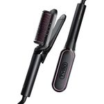 TYMO FLIPRO 2-in-1 Hair Straightener Brush & Flat Iron with 200M Negative Ions, Dual Voltage Anti-Scald Hot Comb, Frizz-Free Smooth & Shiny Hair, Less Heat Damage, Multi-Purpose Styler, Black