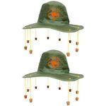 Australian Cork Hat - Pack of 2 - Green Hat with Orange Kangaroo Print and Attached Corks on Strings - Australia Day Fancy Dress Costume Accessory