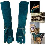 Hawsam Bite Proof Animal Handling Gloves 23.6IN/60CM Thicken Scratch Bite Resistant Gloves Reinforced Cowhide Leather Padding Palm & Fingers for Handling Dog,Cat,Bird,Parrot,Lizard,Snake, Reptile