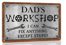 Dad's Workshop Metal Sign Farmhouse Sign for Dad Man Cave Home Decor Garage Decor Man Cave Vintage Mechanic Wrench Workshop Decoration Garage Accessories Gift 8x12 Inch