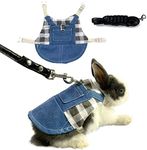 Vehomy Rabbit Harness and Leash Small Animal Clothes for Rabbit Guinea Pig, Bunny Plaid Harness Leash Guinea Pig Blue Denim Black and White Plaid Dress for Kitten Chihuahua and Other Small Animals S