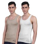 Freecultr Men's Twin Skin Bamboo Cotton Regular Fit Vest, Anti Microbial, Anti Odor, Breath Tech Super Soft & Comfort Fit Inner Wear (White & Sand, Medium, Pack Of 2), Assorted