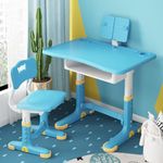 LET'S PLAY Kids Study Desk and Chair Set, Multifuncational Study Table 2-12 Years Kids (Blue)