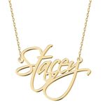 UMAGICBOX Personalized Stacey Name Necklace 18K Gold Plated Stainless Steel Custom Engraved Dainty Initial Nameplate Pendant Jewelry Customized Birthday Christmas Mother Valentines Day Gifts for Women Girls Teen Kids