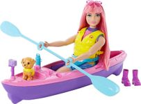 Barbie It Takes Two Camping Playset with Daisy Doll (Curvy with Pink Hair, 11.5 in), Pet Puppy, Kayak & Camping Accessories, Gift for 3 to 7 Year Olds