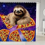 Feelyou Sloth Shower Curtain Galaxy Sloth Pizza Bath Curtain Cute Animal Decor Waterproof Polyester Fabric Bathroom Curtains with 12 Hooks 72" Wx72 L Machine Washable