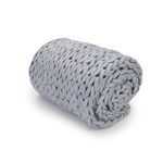 Nuzzie Chunky Knit Blanket - Breathable, Cooling, Hand Made Knit Throw Blanket for Sleep - Machine Washable, Stylish Decor Design - Light Grey, 22 lb Queen