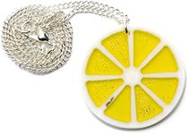 Miniblings Lemon Slice Lemon Necklace – Handmade Fashion Jewellery I Chain 45 cm Summer Cocktail Lime Lemon Orange Fruit Slice Yellow – Link Chain Silver-Plated, 35mm