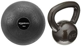 AmazonBasics Cast Iron Kettlebell (8 kg) & AmazonBasics PVC Slam Ball, Smooth Grip, Size: 6.8 kg, Black