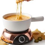 Artestia Electric Ceramic Fondue Set with 6 Fondue Forks (Rose Gold Color Base/White Ceramic Pot)