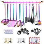 Rainbow Cooking Utensils Set,Kyraton Stainless Steel 37 Pieces Kitchen Utensils Set with Titanium Colorful Plating,Kitchen Gadgets Cookware, Kitchen Tool Set with Utensil Holder, Dishwasher Safe