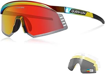 Queshark Polarizzati Anti-UV con 4 Lenti Occhiali da Ciclismo Bici MTB Intercambiabili per Sport Uomo Donna Guida Pesca Golf Baseball Corsa