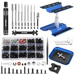 EPINON RC Car Repair Work Stand Repair Tool Set 360 Degree Rotation and 520 Pcs RC Screws Kit and RC Screwdrivers and Screws Pallet for 1/8 1/10 1/12 1/16 1/18 RC Car Crawler Truck Buggy (Blue)