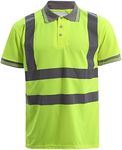 MyShoeStore Hi Viz Vis High Visibility Polo Shirt Reflective Tape Safety Security Work Button T-Shirt Breathable Top Lightweight Double Tape Workwear Plus Big Size XX-Large - Yellow / Short Sleeve