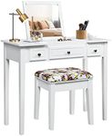 Giantex 2-in-1 Vanity Table Set, Makeup Table w/Flip Top Mirror, 3 Drawers & Large Tabletop, Vanity Dresser Table Set w/Cushioned Stool, Ideal for Bedroom, Living Room, Dressing Room, Easy Assembly