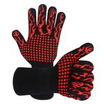 Oven Mitts, Warome Oven Gloves Heat Resistant with Fingers, Heat Resistant up to 800℃ Grill Gloves, Fire Gloves Silicone Non-Slip BBQ Gloves for Smoker, Barbecue, Cooking, Baking, Welding (Red)