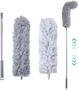 Feather Duster with Extendable Pole and 2 Brush, Bendable and Washable, Microfiber Dusters for Ceiling, Cobweb, Furniture