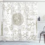 Ambesonne Science Shower Curtain, Science Theme Hand Drawn Style Chemistry Laboratory Illustration, Cloth Fabric Bathroom Decor Set with Hooks, 69" W x 75" L, White Umber