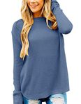 LEANI Women’s Long Sleeve Crew Neck Pullover Sweater Loose Casual Soft Knit Jumper Tops, Dustyblue, Medium