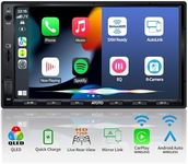 Double Din Car Stereo with Wireless CarPlay & Android Auto, 7 inch QLED CarPlay Screen for Car, SXM Ready, Quick Charge, Bluetooth Car Radio with Live Rear View, MirrorLink, USB/AUX/SWC, F7G2A7-XE-N