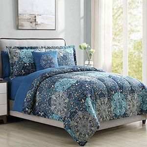 Modern Threads - Granada Collection Comforter Set - Reversible Microfiber - Elegant Printed Bed Set - includes Comforter, Sheets, Shams, & Pillow - Luxurious Bedding