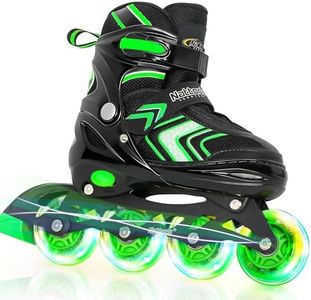Adjustable Inline Skates for Boys, Boys Roller Skates for Kids Ages 8-12, Roller Skates with All Light up Wheels for Youth, Green