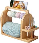 Wooden Yarn Holder with Phone Stand & Handy Tool Slot – Portable Yarn Spinner and Detachable Organizer Box for Crocheting, Knitting Projects and Yarn Storage