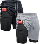 OEBLD 2 Pack Mens Running Shorts 2-in-1 Gym Workout 7'' Athletic Shorts with Towel Loop
