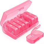 AUVON XL Weekly Pill Organizer 2 Times a Day, Pill Box 7 Day with One-side Large Opening Design for Easy Filling, Black Privacy Protection AM PM Pill Case for Medication/Vitamins/Fish Oils/Supplements(Pink)